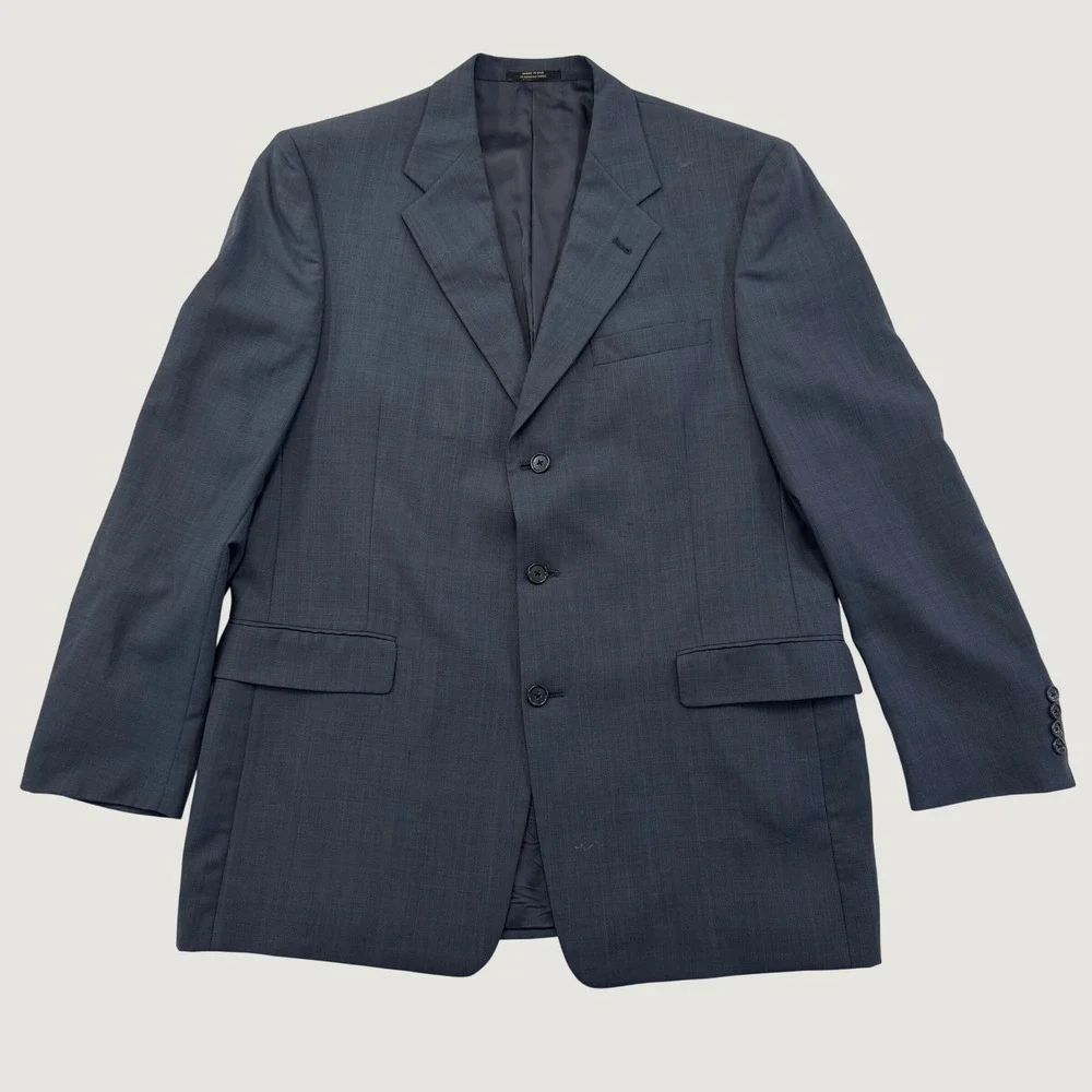 Hart Schaffner Marx Men's 43R Navy Wool Plaid Blazer Parisian USA Made Vintage